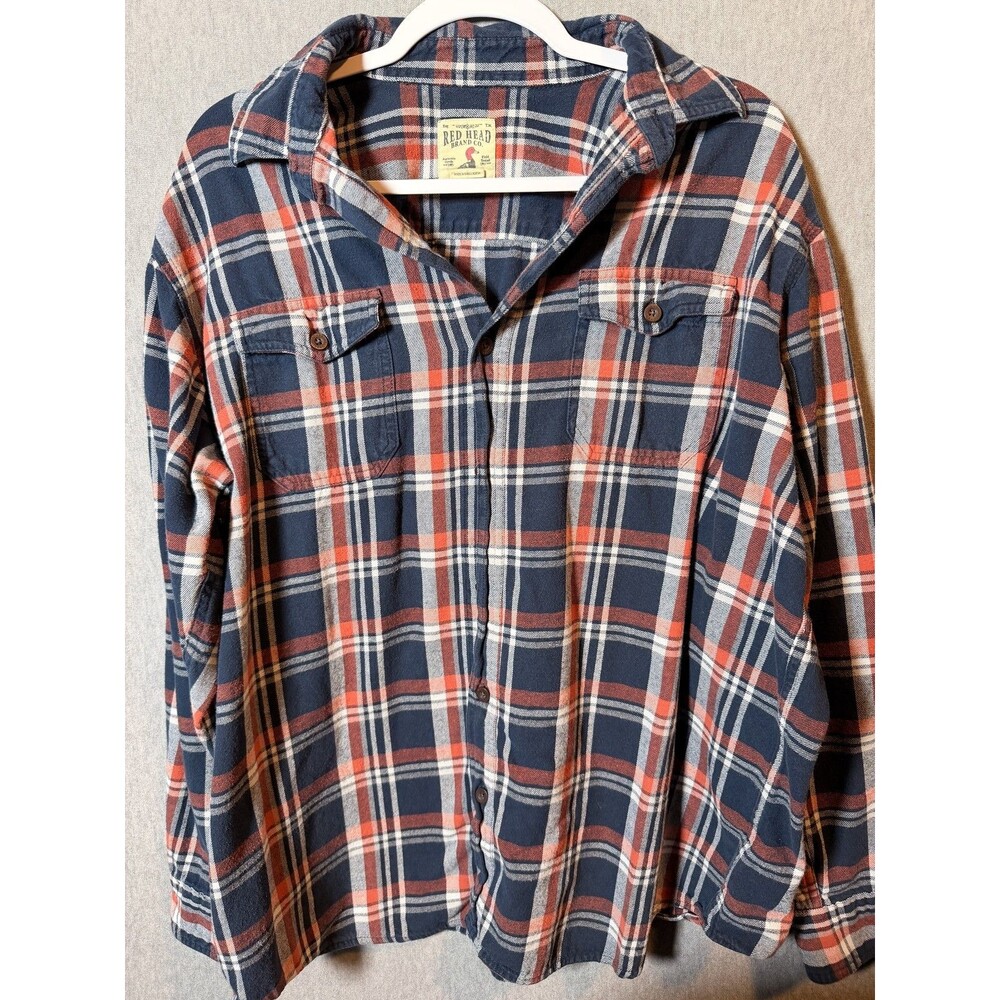 Red Head Brand Co. Men's XL Flannel Plaid Button-Down Shirt Navy Blue Red White